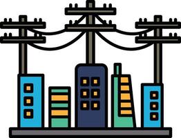 A city skyline with tall buildings and a power line in the background vector