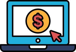 A computer screen with a dollar sign and a mouse cursor vector