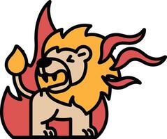 The lion appears to be angry and is surrounded by the fire vector