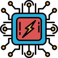 A blue and red computer chip with a lightning bolt on it vector