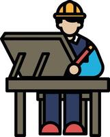 Illustration of an architect with a drafting table in line style. vector