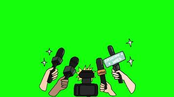 News microphone pop up animation green screen chroma key 4k template background. video