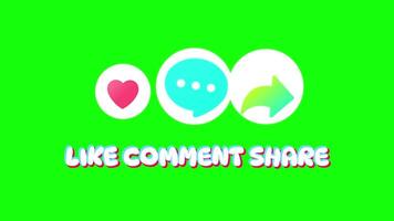Like comment share pop up animation motion chroma key green screen 4k template background. video