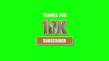 Thanks for 10k subscribe pop up animation motion chroma key green screen 4k template background. video