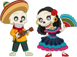 The day of the Dead. Mariachi skeleton dancing with musical instruments vector