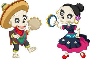 The day of the Dead. Mariachi skeleton band with musical instruments vector