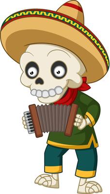 Mexican musician skeleton playing accordion