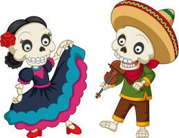 The day of the Dead. Mariachi skeleton with musical instruments vector