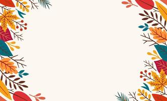 Autumn rectangular frame. Fall foliage frame in doodle style. Autumn elements - leaves, acorns, twigs, berries. Cartoon illustration, decor frame. Autumn design template vector