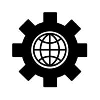 gear icon with globe on a white background vector