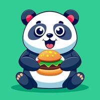 panda bear holding a hamburger and smiling vector