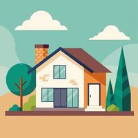 house with trees and bushes on a flat background vector