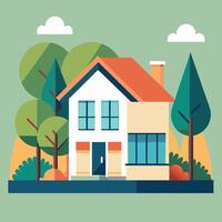 an illustration of a house with trees and bushes vector