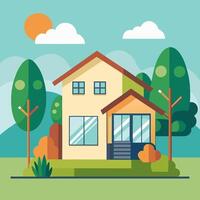 house with trees and grass on a sunny day vector