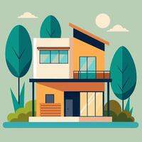 an illustration of a house with trees and a tree vector