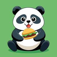 panda bear holding a hamburger on a green background vector