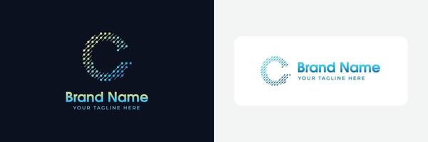C letter logo C logo design template C technology monogram C logo by dots vector