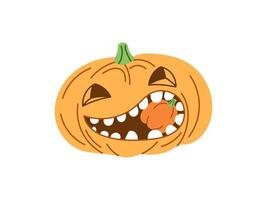 flat style Halloween Illustration. Hand-drawn scary pumpkin sketch isolated on white background. Element for labels, packaging and cards design. vector