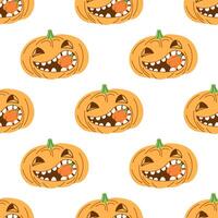 flat style Halloween seamless pattern. Hand-drawn scary pumpkins. Element for labels, packaging and cards design. vector