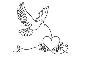 one continuous single line drawing of flying white dove illustration on white on freedom day vector