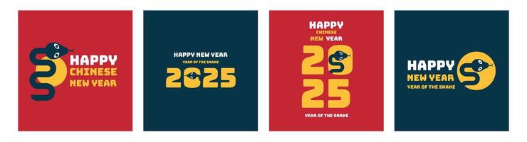 Chinese New Year 2025 modern design in red, gold colors for card, banner. Flyer Template, Year of the Snake, Chinese zodiac Snake symbol. vector