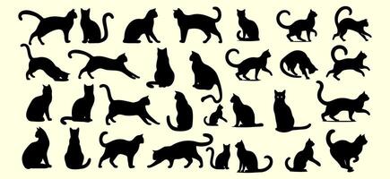 Abstract Stylish Cats Animals Silhouette Set Illustration in Black and White Shape vector
