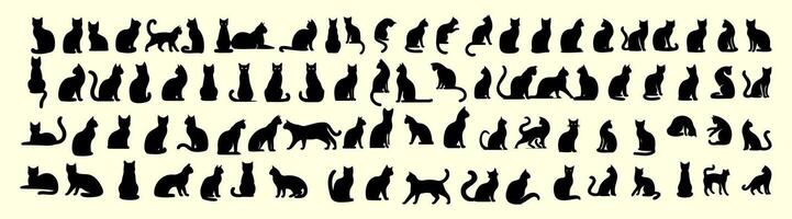 Multiple Top Minimalist Stylish Cats Animals Silhouette Set collection in Illustration vector