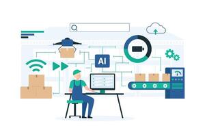 Automated Warehouse Systems for Efficient Inventory Management. Illustration of Modern Logistics Technology and Advanced Automation in Warehouse Operations. Illustration vector