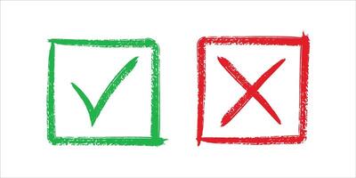 Set of green check mark and red cross icons. Checklist symbol, approval plan, and checklist sign. Illustration vector