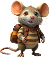 A friendly mouse with oversized ears and a striped tail, wearing a tiny backpack png
