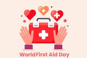 World first aid day holiday concept template, Three heart with hand vector
