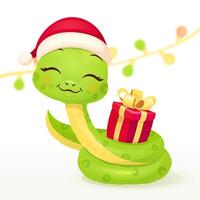 Cute snake characters with smiling faces. Merry christmas and Happy new year invitation card. vector