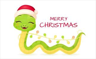 Cute snake character with smiling faces. Merry christmas and Happy new year 2025 invitation card. vector