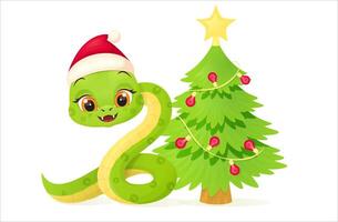 Snake characters with smiling faces. Merry christmas and Happy new year 2025 invitation card. vector