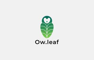 Logo Owl and Leaf with green color. Simple, Minimalist and Modern. Editable file vector