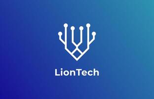 logo lion or tiger with technology concept, tech, circuit and modern. Editable file vector