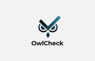 Logo Owl eyes and check symbol. Verify, Check mark, Approve. Editable file vector