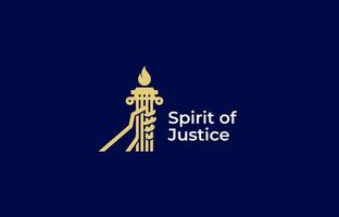 Logo Law and hand hold Torch fire. Justice, law firm and judge. Editable file vector