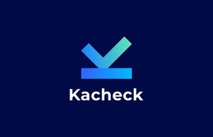 Logo Check Letter K, Technology, apps, minimalist. Editable file vector