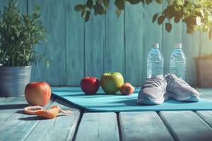 Refreshing workout setup in a serene indoor space photo
