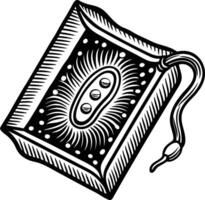 A black and white drawing of a book with a vector