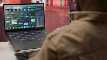 Professional software developer at desk working on AI coding and machine learning projects, showcasing innovation in software development and digital business. Internet of things. Camera A. photo