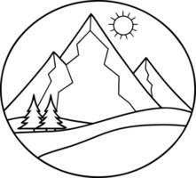 Mountains and trees in a circle coloring page vector