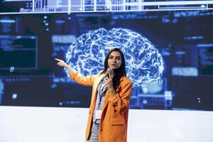 CEO speaking at event bringing together leading experts, researchers, innovators, and companies from around the globe to explore the latest developments in AI and machine learning photo
