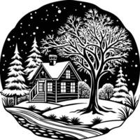 Winter scene with a house and trees vector