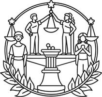 The symbol for justice is shown in a black and white drawing vector