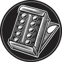 An accordion in a circle with a black and white outline vector