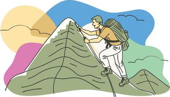 A man with a backpack is climbing a mountain vector