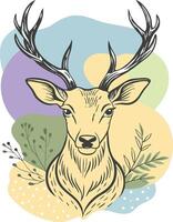 A deer with horns and leaves on a background vector