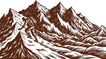 A man is climbing the mountain in the background vector